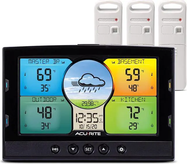 Main image of Multi-Room Weather Station with Wireless Indoor/Outdoor Thermometer and Digital Color Display with Weather Forecaster (02082M), Full Color