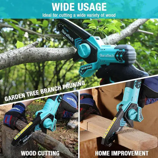 Alt view image 7 of 7 - 12V Mini Chainsaw, 6 Inch Electric Cordless Chainsaw with 2 Batteries & 2 Chains, One-Hand Operated Portable Wood Saw for Garden Tree Branch Pruning, Wood Cutting