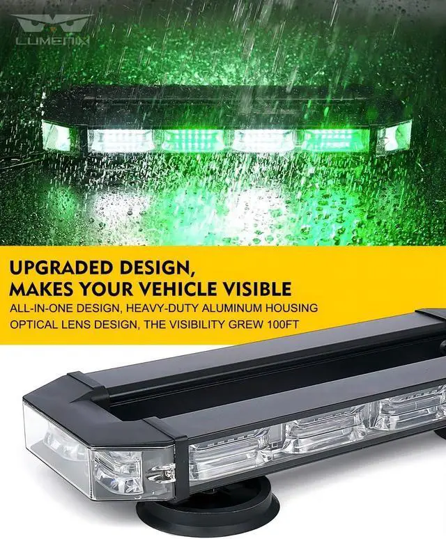 Alt view image 2 of 7 - Rooftop Strobe Beacon Lights Bar White Green LED Emergency Caution Traffic Lightbar with Heavy-Duty Magnetic Safety Warning Flashing Light for POV Law Enforcement Vehicles Tow Trucks Snowplow