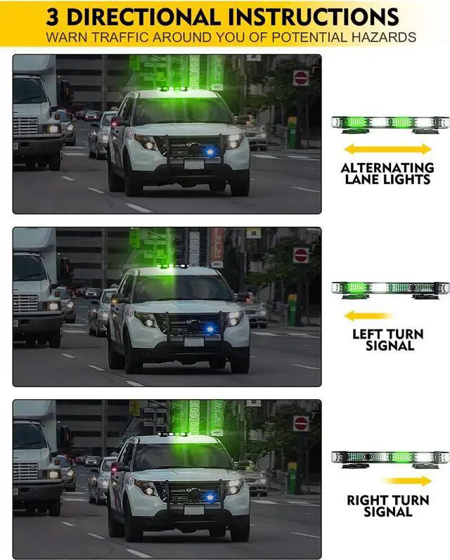 Alt view image 5 of 7 - Rooftop Strobe Beacon Lights Bar White Green LED Emergency Caution Traffic Lightbar with Heavy-Duty Magnetic Safety Warning Flashing Light for POV Law Enforcement Vehicles Tow Trucks Snowplow
