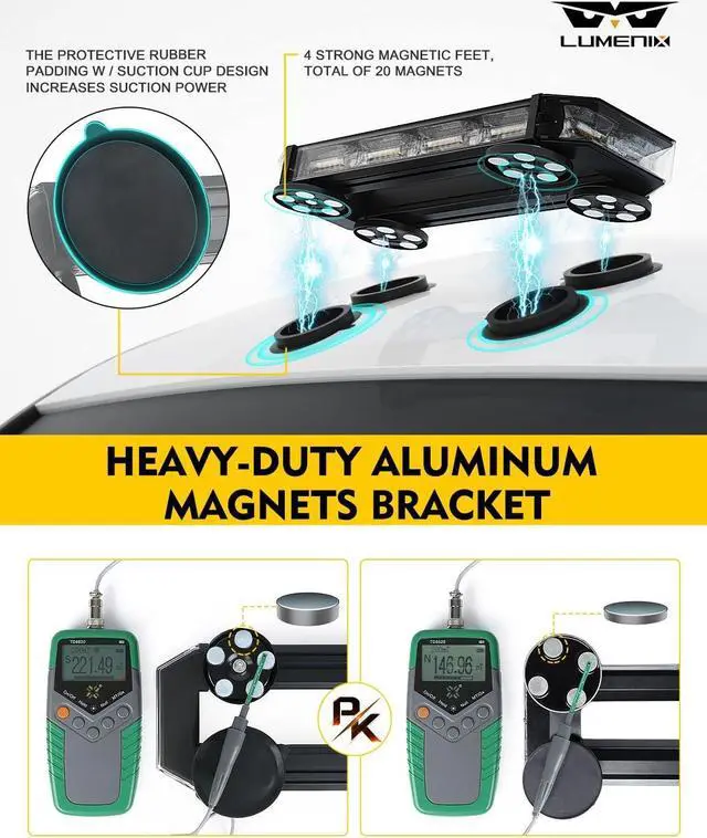 Alt view image 6 of 7 - Rooftop Strobe Beacon Lights Bar White Green LED Emergency Caution Traffic Lightbar with Heavy-Duty Magnetic Safety Warning Flashing Light for POV Law Enforcement Vehicles Tow Trucks Snowplow