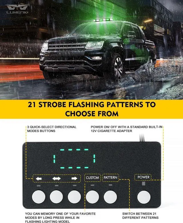 Alt view image 4 of 7 - Rooftop Strobe Beacon Lights Bar White Green LED Emergency Caution Traffic Lightbar with Heavy-Duty Magnetic Safety Warning Flashing Light for POV Law Enforcement Vehicles Tow Trucks Snowplow