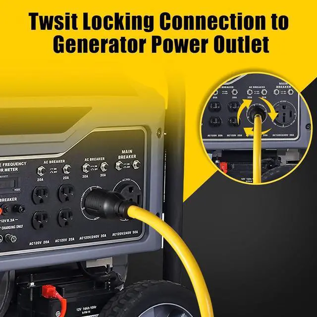 Alt view image 4 of 7 - 15FT 30 Amp Generator Power Cord and Power Inlet Box Waterproof Combo Kit, Heavey Dury NEMA L14-30P to L14-30R,125/250V 7500W 10 Gauge SJTW Generator Cord, Twist Lock Connector