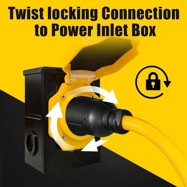 Alt view image 5 of 7 - 15FT 30 Amp Generator Power Cord and Power Inlet Box Waterproof Combo Kit, Heavey Dury NEMA L14-30P to L14-30R,125/250V 7500W 10 Gauge SJTW Generator Cord, Twist Lock Connector
