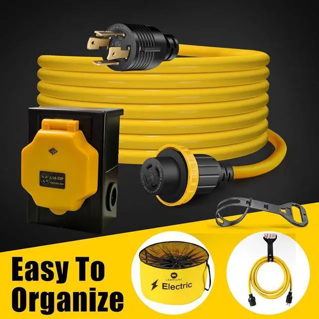 Alt view image 7 of 7 - 15FT 30 Amp Generator Power Cord and Power Inlet Box Waterproof Combo Kit, Heavey Dury NEMA L14-30P to L14-30R,125/250V 7500W 10 Gauge SJTW Generator Cord, Twist Lock Connector
