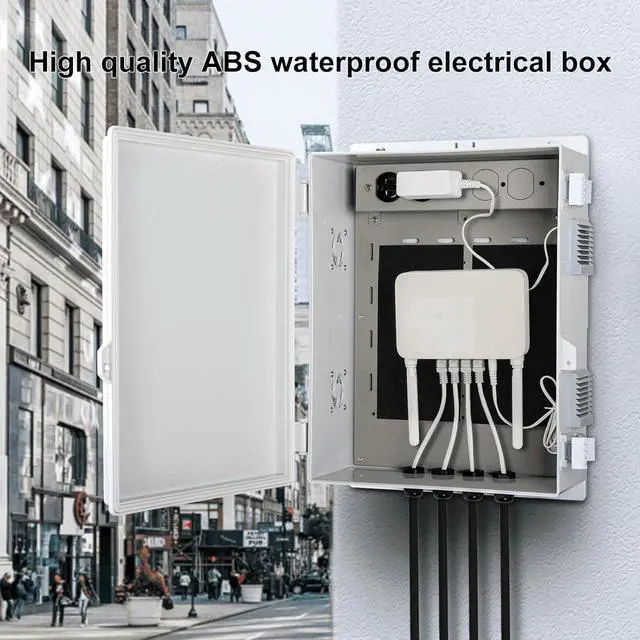 Alt view image 2 of 7 - Outdoor Electrical Junction Box with High Power Outlet, 16"H* 12"L* 5.9"W, ABS Water Resistant Enclosure with Internal Mounting Panel & Hinged Cover.