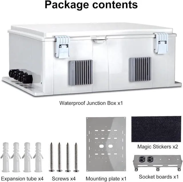 Alt view image 6 of 7 - Outdoor Electrical Junction Box with High Power Outlet, 16"H* 12"L* 5.9"W, ABS Water Resistant Enclosure with Internal Mounting Panel & Hinged Cover.