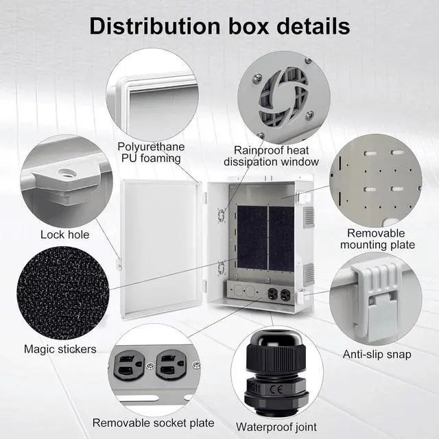 Alt view image 7 of 7 - Outdoor Electrical Junction Box with High Power Outlet, 16"H* 12"L* 5.9"W, ABS Water Resistant Enclosure with Internal Mounting Panel & Hinged Cover.