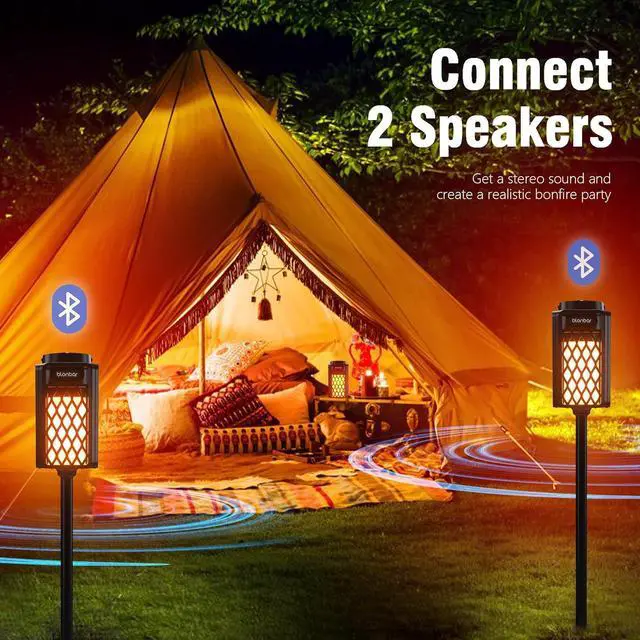 Alt view image 3 of 7 - 2pcs Led Flame Speaker,Outdoor Bluetooth Speaker with Torch Atmosphere,10W Outdoor Portable Stereo Speaker,IP65 Waterproof Torch Lights for Patio Home Decor, for Men Women Dads Moms