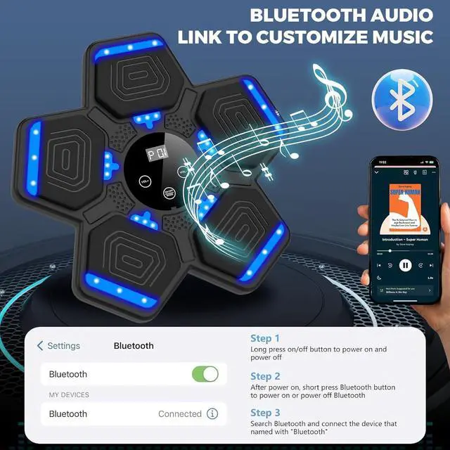 Alt view image 2 of 6 - Music Boxing Machine with Boxing Gloves 2024, Wall Mounted Boxing Machine with LED, Music Boxing Target Bluetooth Workout Punching Equipment for All Age(Upgrade)