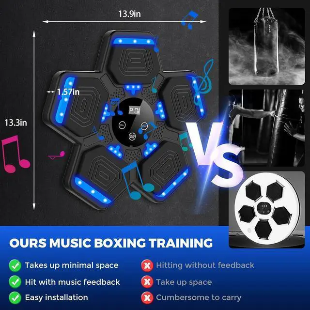 Alt view image 3 of 6 - Music Boxing Machine with Boxing Gloves 2024, Wall Mounted Boxing Machine with LED, Music Boxing Target Bluetooth Workout Punching Equipment for All Age(Upgrade)