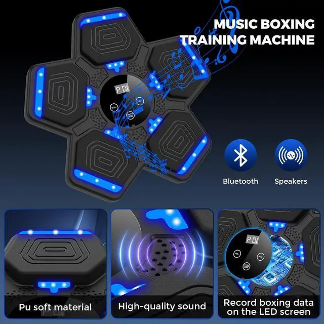 Alt view image 5 of 6 - Music Boxing Machine with Boxing Gloves 2024, Wall Mounted Boxing Machine with LED, Music Boxing Target Bluetooth Workout Punching Equipment for All Age(Upgrade)