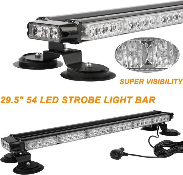 Alt view image 2 of 6 - 54 LED Strobe Light Bar Double Side Flashing High Intensity Emergency Warning Flash Strobe Light with Magnetic Base for Safety Construction Vehicles Tow Trucks Pickup (Amber/White)