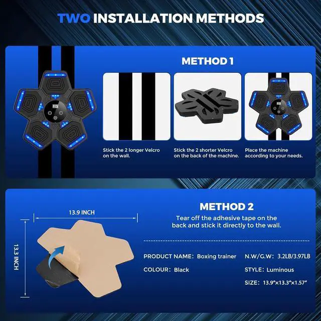 Alt view image 6 of 6 - Music Boxing Machine with Boxing Gloves 2024, Wall Mounted Boxing Machine with LED, Music Boxing Target Bluetooth Workout Punching Equipment for All Age(Upgrade)