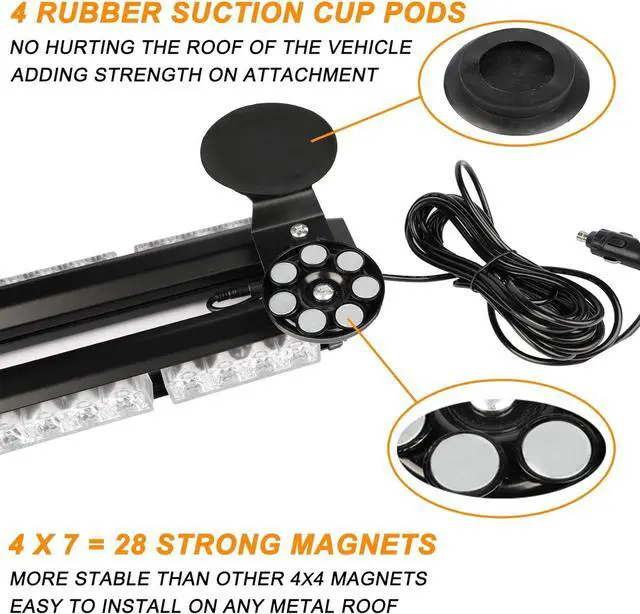 Alt view image 4 of 6 - 54 LED Strobe Light Bar Double Side Flashing High Intensity Emergency Warning Flash Strobe Light with Magnetic Base for Safety Construction Vehicles Tow Trucks Pickup (Amber/White)