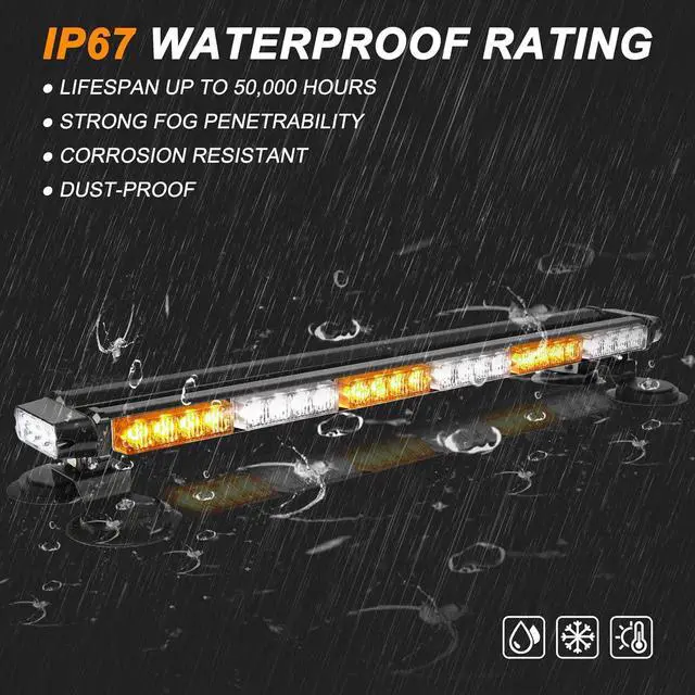 Alt view image 5 of 6 - 54 LED Strobe Light Bar Double Side Flashing High Intensity Emergency Warning Flash Strobe Light with Magnetic Base for Safety Construction Vehicles Tow Trucks Pickup (Amber/White)