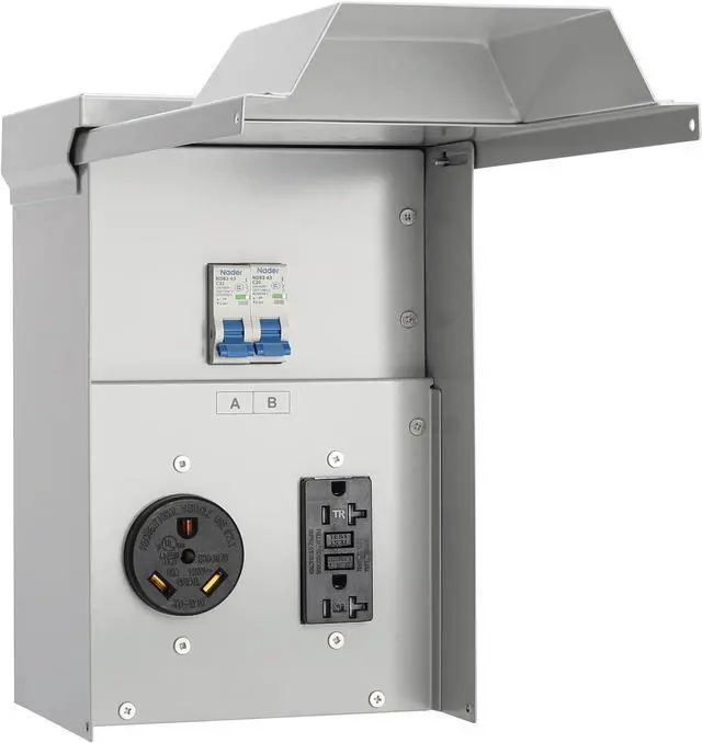 Main image of Power Outlet Panel, RV Panel Outlet with a 20, 30 Amp Receptacle Installed, Prewired, Weatherproof