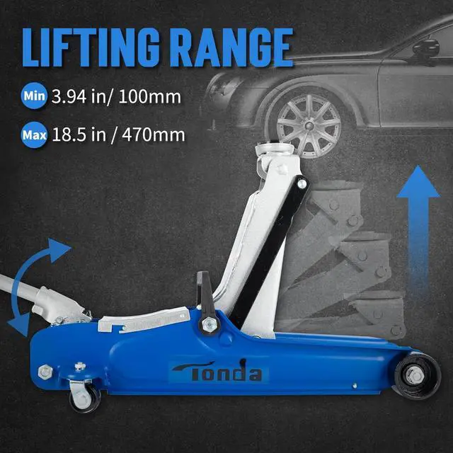 Alt view image 2 of 7 - Low Profile Jack, 2.5 Ton (5,000 lb) Car Jack, Lifting Range 3.35" to 14.57", Hydraulic Trolley Floor Jack for Garage, Home, Shop, Blue