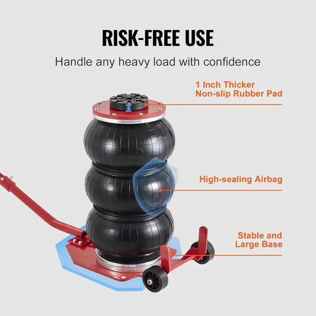 Alt view image 6 of 7 - Air Jack, 3 Ton/6600 lbs Triple Bag Air Jack, Airbag Jack with Six Steel Pipes, Lift up to 17.7 inch/450 mm, 3-5 s Fast Lifting Pneumatic Jack, with Long Handles for Cars, Garages, Repair, (Red)