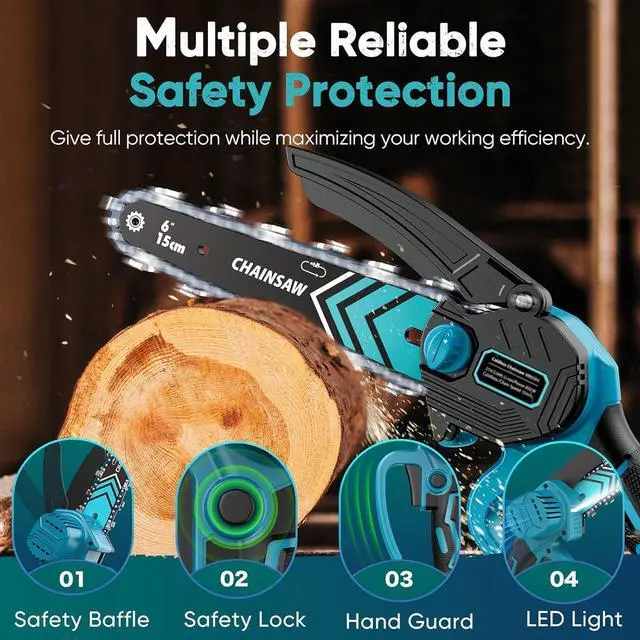 Alt view image 2 of 7 - 6-Inch Chain Saw, 2 Pack 2000mAh Batteries, Seniors FriendlyPortable Handheld Chainsaw, Mini Chainsaw Cordless for Wood Cutting Tree Trimming DIY Projects Gardening Camping