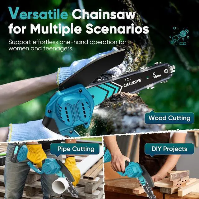 Alt view image 5 of 7 - 6-Inch Chain Saw, 2 Pack 2000mAh Batteries, Seniors FriendlyPortable Handheld Chainsaw, Mini Chainsaw Cordless for Wood Cutting Tree Trimming DIY Projects Gardening Camping