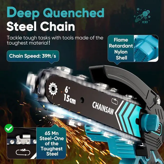 Alt view image 6 of 7 - 6-Inch Chain Saw, 2 Pack 2000mAh Batteries, Seniors FriendlyPortable Handheld Chainsaw, Mini Chainsaw Cordless for Wood Cutting Tree Trimming DIY Projects Gardening Camping