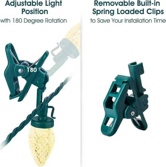 Alt view image 3 of 7 - C9 68Ft Led Christmas String Lights 100 LED with Quick Clips Outdoor Waterproof Strawberry Lights, Commercial Grade Extendable for Indoor Outside Roofline Patio Home Xmas Decoration, Warm White