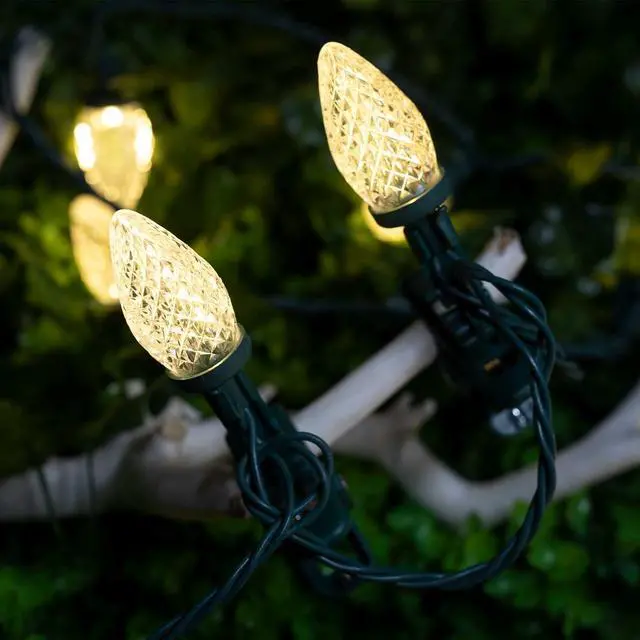 Alt view image 6 of 7 - C9 68Ft Led Christmas String Lights 100 LED with Quick Clips Outdoor Waterproof Strawberry Lights, Commercial Grade Extendable for Indoor Outside Roofline Patio Home Xmas Decoration, Warm White