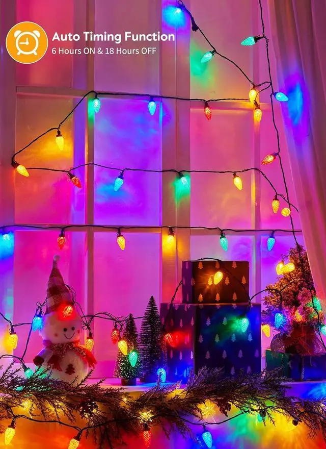Alt view image 3 of 7 - C9 Christmas Lights Outdoor, 114 Feet 150 LED C9 String Lights with Timer & 8 Light Modes, Waterproof Commercial Grade Connectable Christmas Tree Lights for Indoor Outside Roofline Patio, Multicolor