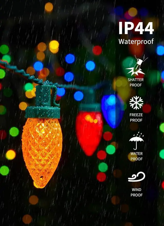 Alt view image 4 of 7 - C9 Christmas Lights Outdoor, 114 Feet 150 LED C9 String Lights with Timer & 8 Light Modes, Waterproof Commercial Grade Connectable Christmas Tree Lights for Indoor Outside Roofline Patio, Multicolor