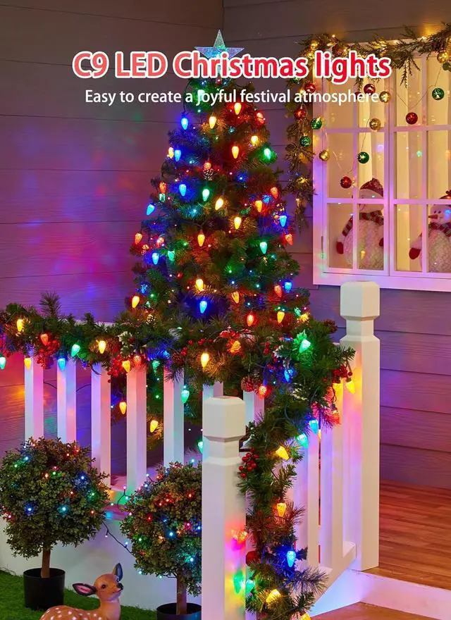 Alt view image 6 of 7 - C9 Christmas Lights Outdoor, 114 Feet 150 LED C9 String Lights with Timer & 8 Light Modes, Waterproof Commercial Grade Connectable Christmas Tree Lights for Indoor Outside Roofline Patio, Multicolor