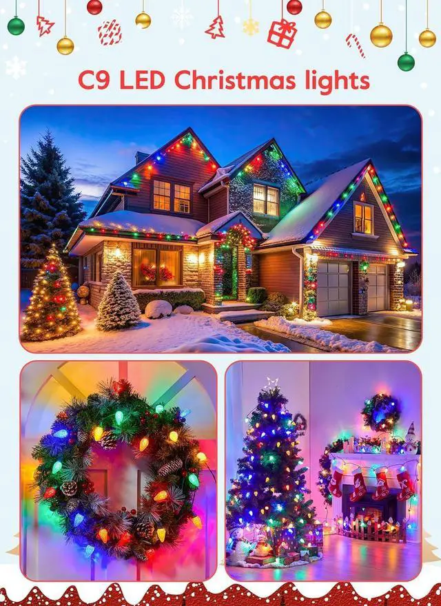 Alt view image 7 of 7 - C9 Christmas Lights Outdoor, 114 Feet 150 LED C9 String Lights with Timer & 8 Light Modes, Waterproof Commercial Grade Connectable Christmas Tree Lights for Indoor Outside Roofline Patio, Multicolor