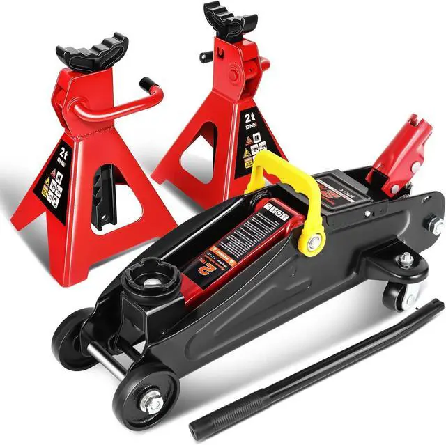 Main image of TOOLS-00280 Low Profile Hydraulic Trolley Service/Floor Jack Combo with 2 Ratchet Jack Stands, 2 Ton (4000 lbs) Capacity