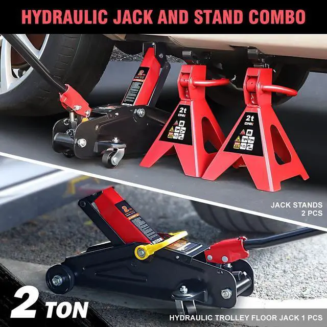 Alt view image 2 of 6 - TOOLS-00280 Low Profile Hydraulic Trolley Service/Floor Jack Combo with 2 Ratchet Jack Stands, 2 Ton (4000 lbs) Capacity