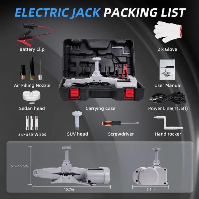 Alt view image 5 of 5 - Electric Car Jack Car Floor Jack 3 Ton All-in-one Automatic 12v Scissor Lift Jack Car Repair Tool for Sedans and SUV