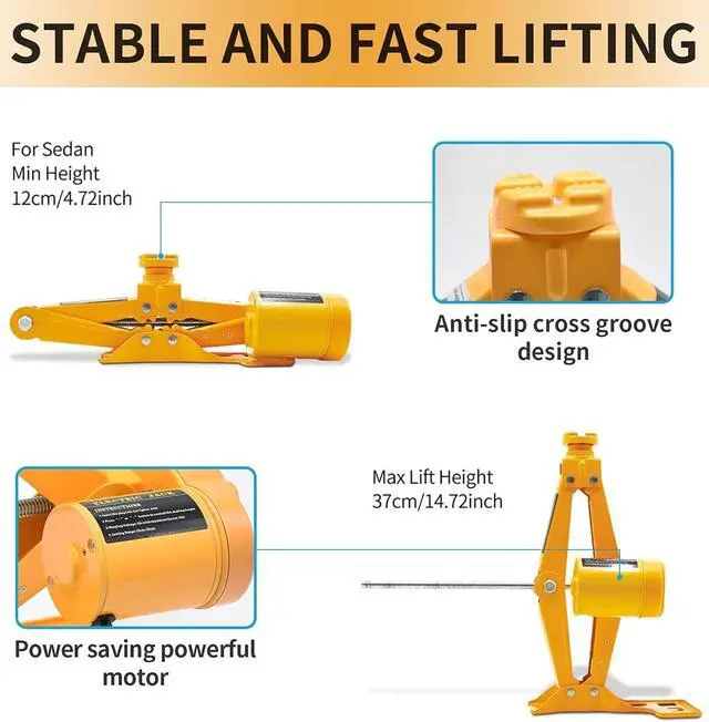 Alt view image 3 of 7 - Car Jack 2 Ton 12V Electric Scissor Jack with Storage Box for Car SUV Tire Changes (Lifting rang: 4.72~14.57 inch)