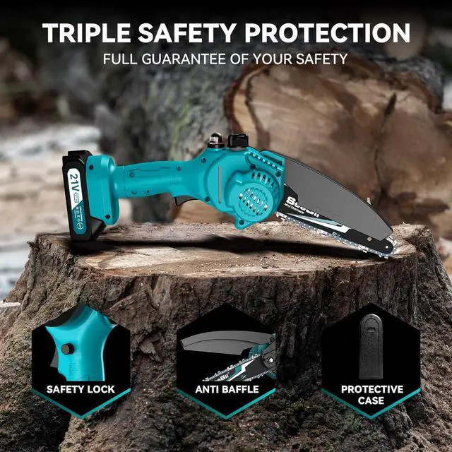 Alt view image 7 of 7 - Mini Chainsaw 6 inch,Cordless Chainsaw w/ 2x2000mAh Batteries,Oiler System & Replacement Chain,Handheld Electric Chain Saw w/Safety Lock,Battery Powered Chainsaw for Wood Tree Cutting, CH600+