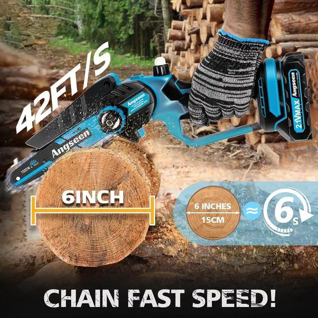 Alt view image 2 of 6 - Mini Chainsaw 6 Inch,1000W Brushless Motor Electric Chainsaw Cordless with 4000mAh Batteries & Auto Oiler-System, Small Chainsaw Battery Powered for Tree Branches Trimming Wood Cutting