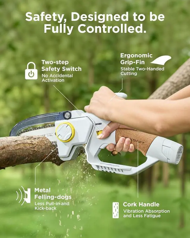 Alt view image 4 of 6 - BB-Shark 4" Cordless Mini Chainsaw, Brushless Electric Chainsaw with 2 Battery and Charger, Portable Handheld Chainsaw for Tree Trimmer, Courtyard and Garden, Best Gift For Family