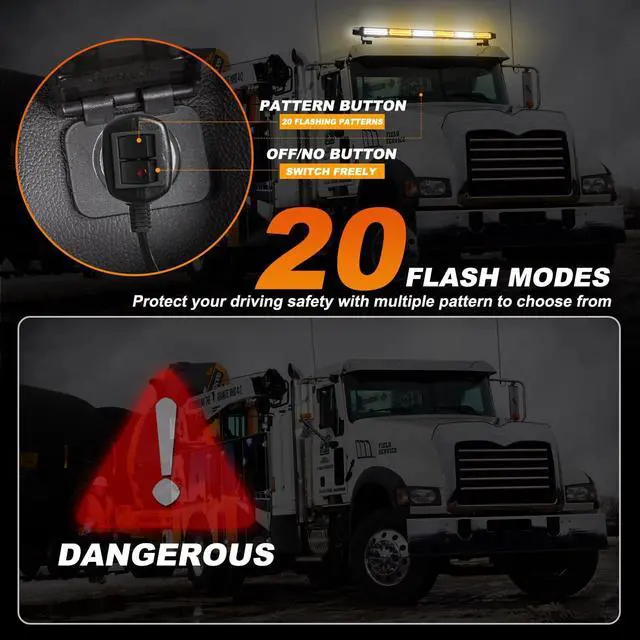 Alt view image 6 of 6 - 26inch 126 LED Emergency Rooftop Strobe Lights Bar w/Controller Double Side Warning Hazard Snow Plow Flashing Light Traffic Advisor Safety Light for Work Trucks Vehicles Tow Pickup(Amber/White)