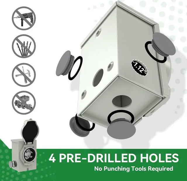 Alt view image 3 of 7 - 30 Amp Generator Cord 10FT and Power Inlet Box, Pre-Drilled 30 Amp Generator Inlet Box with Cord, NEMA L14-30P to L14-30R Generator Cord Waterproof Combo Kit, ETL Listed
