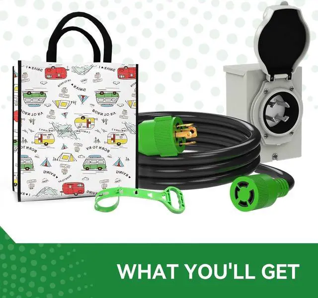 Alt view image 5 of 7 - 30 Amp Generator Cord 10FT and Power Inlet Box, Pre-Drilled 30 Amp Generator Inlet Box with Cord, NEMA L14-30P to L14-30R Generator Cord Waterproof Combo Kit, ETL Listed