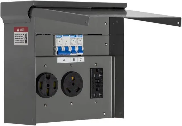 Main image of Power Outlet Panel RV Pedeatal Electrical Breaker Box with 20, 30, and 50 Amp Receptacle Installed, Waterproof Electrical Panel Box for RV Camper Trailer Motorhome, 125/250 Volt