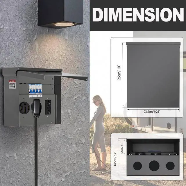 Alt view image 4 of 7 - Power Outlet Panel RV Pedeatal Electrical Breaker Box with 20, 30, and 50 Amp Receptacle Installed, Waterproof Electrical Panel Box for RV Camper Trailer Motorhome, 125/250 Volt