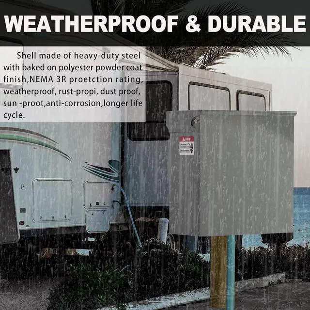 Alt view image 6 of 7 - Power Outlet Panel RV Pedeatal Electrical Breaker Box with 20, 30, and 50 Amp Receptacle Installed, Waterproof Electrical Panel Box for RV Camper Trailer Motorhome, 125/250 Volt