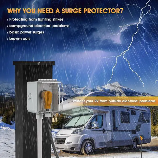 Alt view image 2 of 7 - 50Amp RV Power Outlet Box with Surge Protector Waterproof10000 Joules,NEMA 14-50R Receptacle 125/250Volt,with Surge Protection for RV Campers and Van Trailers,UL Listed.(NEMA 14-50R Box)