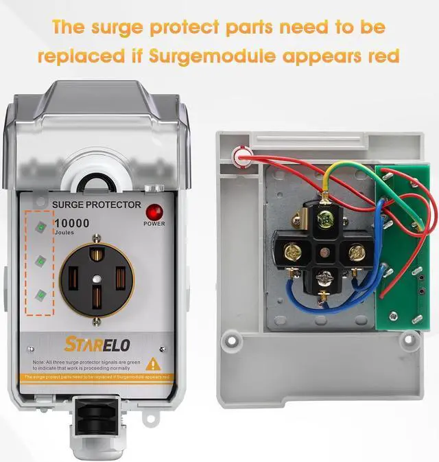 Alt view image 3 of 7 - 50Amp RV Power Outlet Box with Surge Protector Waterproof10000 Joules,NEMA 14-50R Receptacle 125/250Volt,with Surge Protection for RV Campers and Van Trailers,UL Listed.(NEMA 14-50R Box)