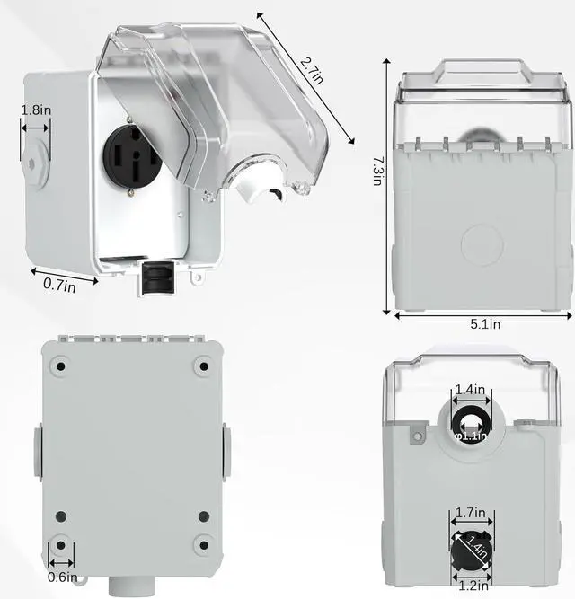Alt view image 7 of 7 - 50Amp RV Power Outlet Box with Surge Protector Waterproof10000 Joules,NEMA 14-50R Receptacle 125/250Volt,with Surge Protection for RV Campers and Van Trailers,UL Listed.(NEMA 14-50R Box)