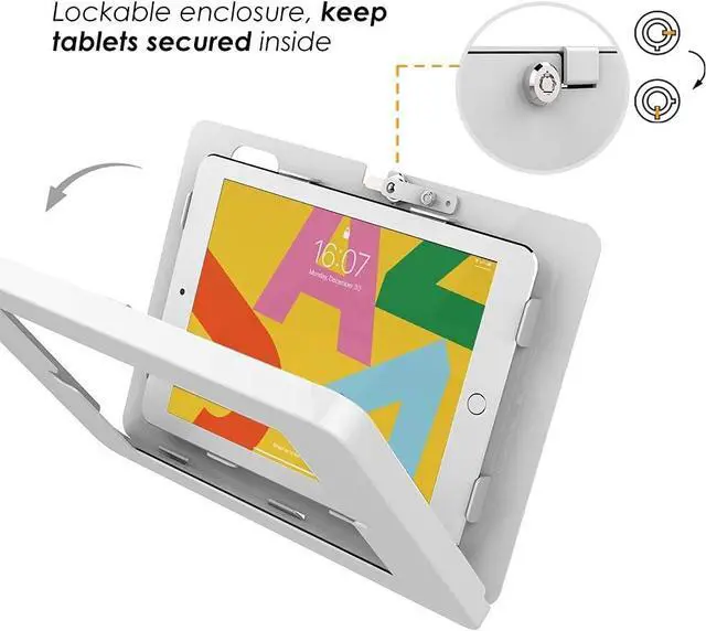 Alt view image 4 of 7 - Tablet Wall Mount Compatible with 10.2 inch iPad 7 8 9 Swivel Base, Key Lock, All Metal - BSW101T