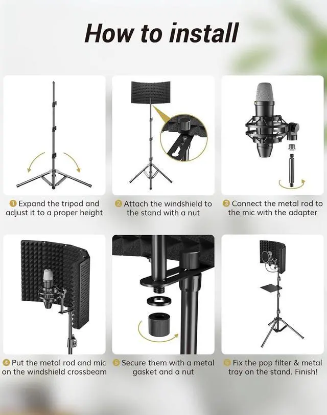 Alt view image 4 of 7 - Isolation Shield Pack for Mic, High Density Absorbent Foam Shield with Pop Filter & Tripod Stand, Foldable Design, Suitable for Blue Yeti, AT2020, Recording, Podcasts, Singing, Broadcasting